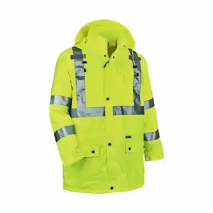 ERGODYNE 8365 Rain Jacket With Hood, 3Xl, Yellowith Green, Snaps/Zipper, Polyester, 3 Pockets | CP6NDE 2VGJ5