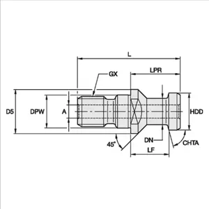 ERICKSON RK50DVM Retention Knob, Dv50 Taper Size, M24 Thread Size, 75 Deg. Angle Radius, A, Coolant Through | CP4QWP 314HP1