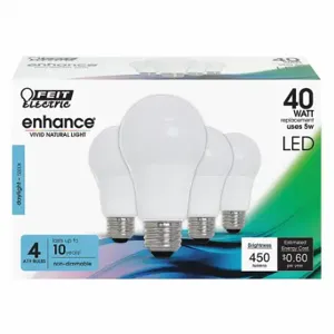 FEIT ELECTRIC LED OM40/950CA10K/4 Bulb, A19, Medium Screw, 40W INC, 6 W Watts, LED, 4 Pack | CP4ZBU 56JH68