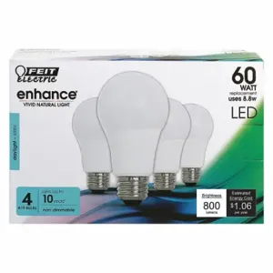 FEIT ELECTRIC LED OM60/950CA10K/4 Bulb, A19, Medium Screw, 60W INC, 8.8 W Watts, LED, 4 Pack | CP4ZBV 56JH70