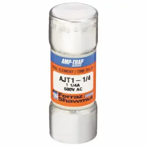 FERRAZ SHAWMUT AJT1-1/4N Fuse, 1 1/4 A, 600 VAC, 2-1/4 Inch Length x 13/16 Inch dia Fuse Size, Cylindrical Body | CT3AKD 4TAN1