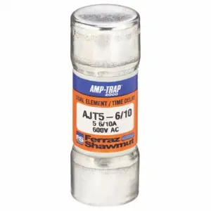 FERRAZ SHAWMUT AJT5-6/10N Fuse, 5 6/10 A, 600 VAC, 2-1/4 Inch Length x 13/16 Inch dia Fuse Size, Cylindrical Body | CT3APR 4TAP6