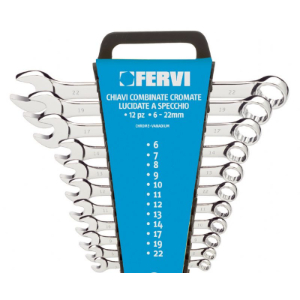 FERVI 0199 Combination Spanner Set, Long Pattern, 6 to 22 mm Size, Mirror Polished, 12 pcs. | CF3RAQ