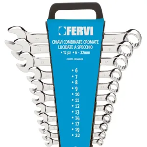 FERVI 0199 Combination Spanner Set, Long Pattern, 6 to 22 mm Size, Mirror Polished, 12 pcs. | CF3RAQ