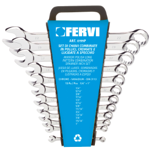FERVI 0199P Ringmaulschlüsselsatz, lange Ausführung, 1/4 bis 1 Zoll Größe, hochglanzpoliert, 13-tlg. | CF3RAT