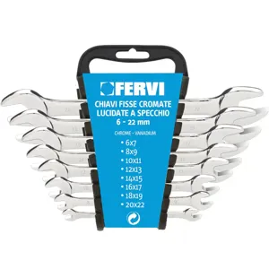 FERVI 0200 Double Open End Long Pattern Wrench Set, Mirror Polish, 8 Pieces | CJ4KTV