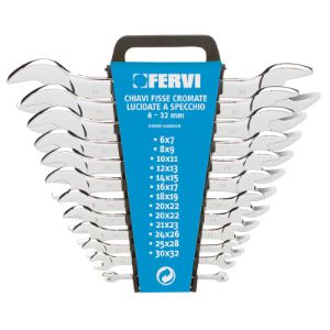 FERVI 0201 Wrench Set, Double Open End, 6 to 32 mm Set Size, Mirror Polished, 12 pcs. | CF3RAP