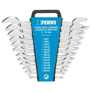 FERVI 0201 Wrench Set, Double Open End, 6 to 32 mm Set Size, Mirror Polished, 12 pcs. | CF3RAP