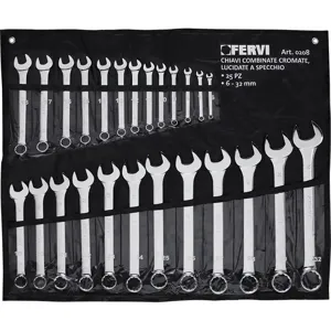 FERVI 0208 Combination Spanner Set, Long Pattern, 6 to 32 mm Size, Mirror Polished, 15 pcs. | CF3RAR