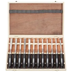 FERVI 0306 Carving Chisel Set, 215mm Length, Chrome, Steel, 12 Pieces | CJ4KVB