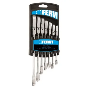 FERVI 0690/07P Combination Spanner Set, Ratchet Flexible Head, 8 to 19 mm Size, 7 pcs. | CF3RAH