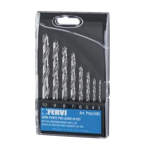 FERVI P052/08S Woodworking Drills Set, Brad Point, 3 to 10 mm Size, 8 pcs. | CF3TAV