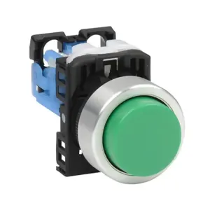 FUJI ELECTRIC AR22E0R-10GZA Pushbutton, 22mm, Momentary, 1 N.O. Contact, Plastic Base, Metal Bezel, Green, Extended | CV6VCC