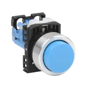 FUJI ELECTRIC AR22E0R-10SZA Pushbutton, 22mm, Momentary, 1 N.O. Contact, Plastic Base, Metal Bezel, Blue, Extended | CV6VCD