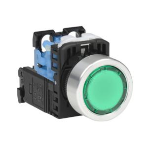 FUJI ELECTRIC AR22F0L-10L3GZA Pushbutton, 22mm, Momentary, LED Illuminated, 1 N.O. Contact, Plastic Base, Metal Bezel | CV6VCN