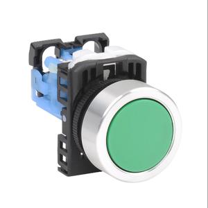 FUJI ELECTRIC AR22F0R-10GZA Pushbutton, 22mm, Momentary, 1 N.O. Contact, Plastic Base, Metal Bezel, Green, Flush | CV6VCV