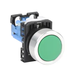 FUJI ELECTRIC AR22F0R-10GZA Pushbutton, 22mm, Momentary, 1 N.O. Contact, Plastic Base, Metal Bezel, Green, Flush | CV6VCV