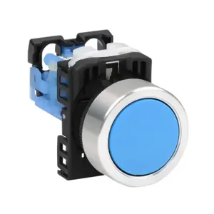 FUJI ELECTRIC AR22F0R-10SZA Pushbutton, 22mm, Momentary, 1 N.O. Contact, Plastic Base, Metal Bezel, Blue, Flush, 30mm | CV6VCW