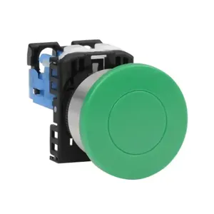 FUJI ELECTRIC AR22M0R-10GZA Pushbutton, 22mm, Momentary, 1 N.O. Contact, Plastic Base, Metal Bezel, Green, Mushroom | CV6VDR