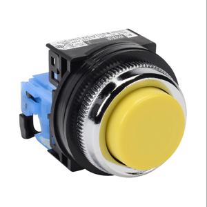 FUJI ELECTRIC AR30E0R-10YZC Pushbutton, 30mm, Momentary, 1 N.O. Contact, Plastic Base, Metal Bezel, Yellow, Extended | CV6VFT