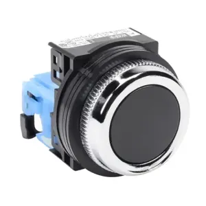 FUJI ELECTRIC AR30F0R-10BZC Pushbutton, 30mm, Momentary, 1 N.O. Contact, Plastic Base, Metal Bezel, Black, Flush | CV6VFV