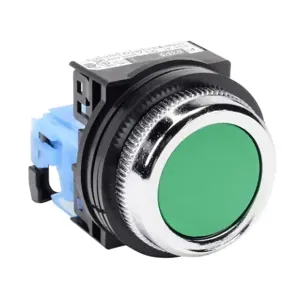 FUJI ELECTRIC AR30F0R-10GZC Pushbutton, 30mm, Momentary, 1 N.O. Contact, Plastic Base, Metal Bezel, Green, Flush | CV6VFW