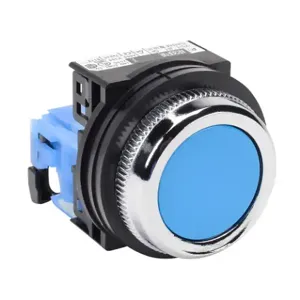 FUJI ELECTRIC AR30F0R-10SZC Pushbutton, 30mm, Momentary, 1 N.O. Contact, Plastic Base, Metal Bezel, Blue, Flush, 35mm | CV6VFY