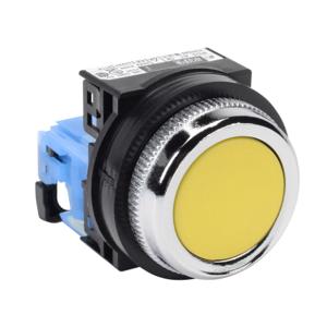 FUJI ELECTRIC AR30F0R-10YZC Pushbutton, 30mm, Momentary, 1 N.O. Contact, Plastic Base, Metal Bezel, Yellow, Flush | CV6VGA