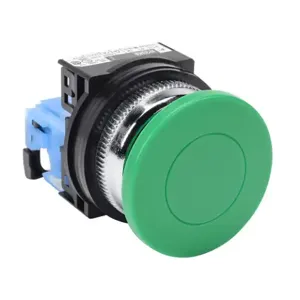 FUJI ELECTRIC AR30M0R-10GZC Pushbutton, 30mm, Momentary, 1 N.O. Contact, Plastic Base, Metal Bezel, Green, Mushroom | CV6VGU