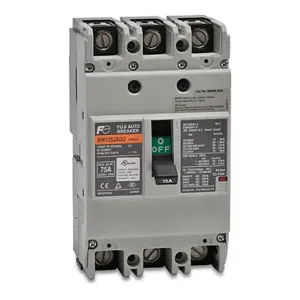 FUJI ELECTRIC BW125JAGU-3P075SB Molded Case Circuit Breaker, 125A Frame, 75A, 600 VAC/ 250 VDC, 3-Pole | CV6TUT