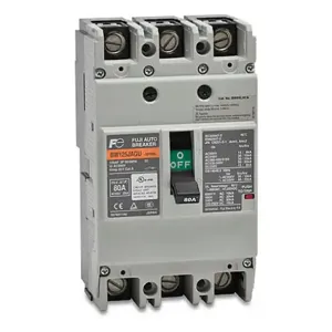 FUJI ELECTRIC BW125JAGU-3P080SB Molded Case Circuit Breaker, 125A Frame, 80A, 600 VAC/ 250 VDC, 3-Pole | CV6TUU