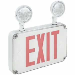 FULHAM FHEC34R Exit Sign With Emergency Lights, White, 2 Faces, Red, Led, Wall, Nickel Cadmium | CP6GMQ 407K32