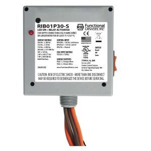 FUNCTIONAL DEVICES INC / RIB RIB01P30-S Enclosed Pre-Wired Relay, With 120 VAC Coil, Override, DPST, 30 A | CE4UXY