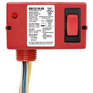 FUNCTIONAL DEVICES INC / RIB RIB12S-FA-RD Enclosed Pre-Wired Relay, With Polarised 12 VAC Coil, Override, Red, SPST, 10 A | CE4UYU