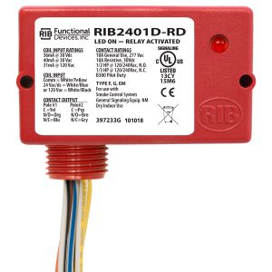 FUNCTIONAL DEVICES INC / RIB RIB2401D-RD Enclosed Pre-Wired Relay, With 120 VAC Coil, SPDT, Red Housing, 10 A | CE4UZC
