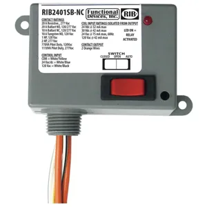 FUNCTIONAL DEVICES INC / RIB RIB2401SB-NC Enclosed Pre-Wired Relay, With 120 VAC Coil, Override, SPST-NC, 20 A | CE4UZD