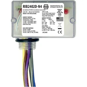 FUNCTIONAL DEVICES INC / RIB RIB2402D-N4 Enclosed Pre-Wired Relay, With 208 - 277 VAC Coil, DPDT, NEMA Housing, 20 A | CE4UZG