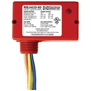 FUNCTIONAL DEVICES INC / RIB RIB2402D-RD Enclosed Pre-Wired Relay, With 208 - 277 VAC Coil, DPDT, Red Housing, 10 A | CE4UZH