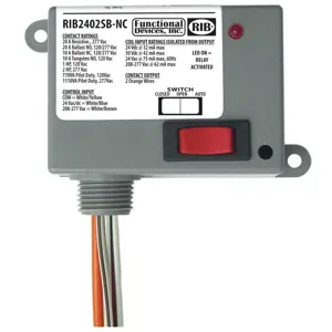 FUNCTIONAL DEVICES INC / RIB RIB2402SB-NC Enclosed Pre-Wired Relay, With 208 - 277 VAC Coil, Override, SPST-NC, 20 A | CE4UZJ