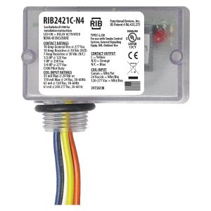 FUNCTIONAL DEVICES INC / RIB RIB2421C-N4 Enclosed Pre-Wired Relay, With 120 - 277 VAC Coil, SPDT, 10 A | CE4UZL