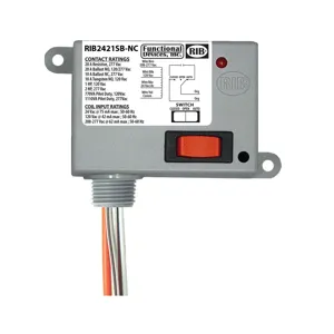 FUNCTIONAL DEVICES INC / RIB RIB2421SB-NC Enclosed Pre-Wired Relay, With 120 - 277 VAC Coil, Override, SPST-NC, 10 A | CE4UZN