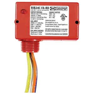 FUNCTIONAL DEVICES INC / RIB RIB24C-FA-RD Enclosed Pre-Wired Relay, With Polarised 24 VAC Coil, SPDT, Red Housing, 10 A | CE4UZT