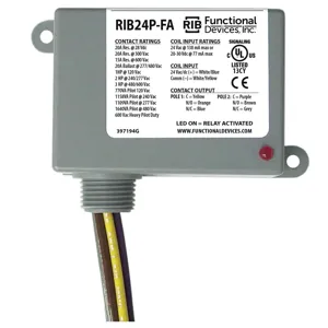 FUNCTIONAL DEVICES INC / RIB RIB24P-FA Enclosed Pre-Wired Relay, With Polarised 24 VAC Coil, DPDT, 20 A | CE4UZU