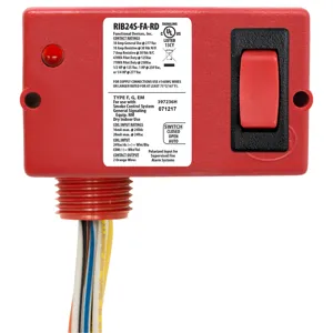 FUNCTIONAL DEVICES INC / RIB RIB24S-FA-RD Enclosed Pre-Wired Relay, With Polarise 24 VAC Coil, Override, Red Housing, 10 A | CE4UZX