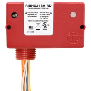 FUNCTIONAL DEVICES INC / RIB RIBHX24BA-RD Enclosed Pre-Wired Relay, With 24 VAC Coil, Adjust AC Sensor, Red Housing, 20 A | CE4VAR