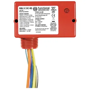 FUNCTIONAL DEVICES INC / RIB RIBL1C-DC-RD Enclosed Pre-Wired Relay, With 10 - 30 VDC Inrush Coil, SPDT, Red Housing, 10 A | CE4VBC