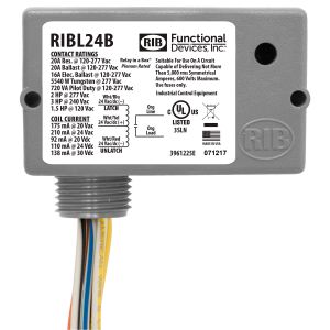 FUNCTIONAL DEVICES INC / RIB RIBL24B Enclosed Pre-Wired Relay, With 24 VAC Coil, Latch, 20 A | CE4VBD