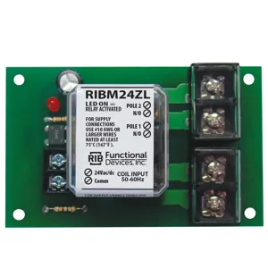 FUNCTIONAL DEVICES INC / RIB RIBM24ZL Control Relay, With 24 VAC Coil, DPST, 30 A | CE4VCN