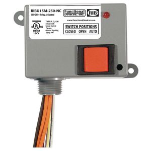FUNCTIONAL DEVICES INC / RIB RIBU1SM-250-NC Enclosed Pre-Wired Relay, With 120 VAC Coil, Monitor, Override, SPST-NC, 10 A | CE4VKE