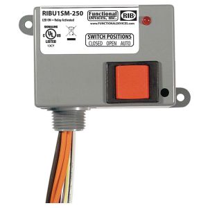 FUNCTIONAL DEVICES INC / RIB RIBU1SM-250 Enclosed Pre-Wired Relay, With 120 VAC Coil, Monitor, Override, SPST, 10 A | CE4VKD